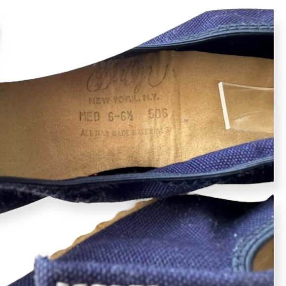 Vintage 60s Bertlyn New York, Foldable Flats, Size Medium 6-6.5, Navy Canvas - Picture 9 of 12